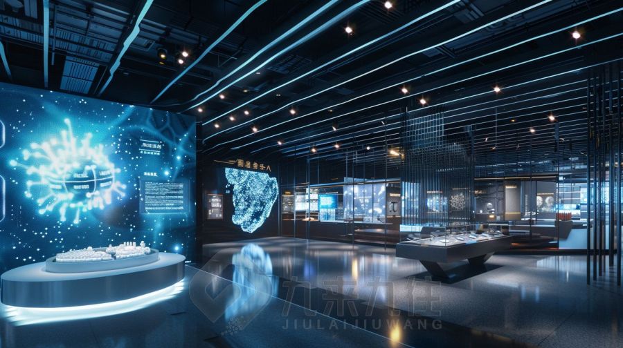 智慧企業(yè)產(chǎn)品展館設(shè)計(jì), 高科技現(xiàn)代展廳施工, 環(huán)保智能展覽館裝修